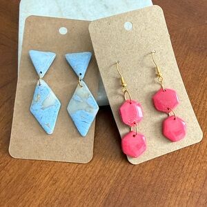 Elegant Blue and Pink Dangle Earrings